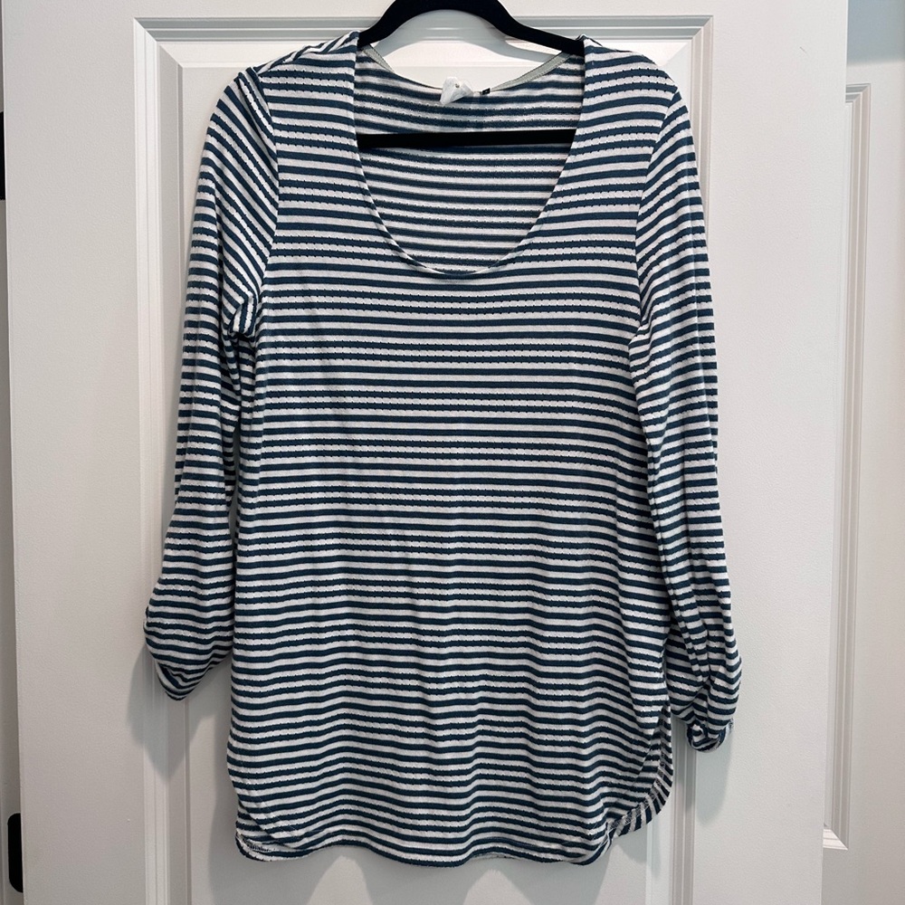 Anthropologie Navy and White Striped Long Sleeve Top